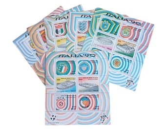 Set med 6 minnesark Italia 90 - Fotbolls-VM - Stadionfrimärken och nationella emblem - Italien 1990