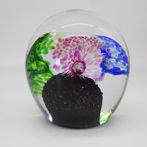 Murano glass ornament with colorful blown flowers, handmade - semi-spherical decorative object of high artistic manufacture