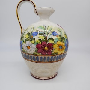 Hand-painted Italian ceramic pitcher from Castelli, floral motif, handmade pottery, perfect as home decor or collectible piece
