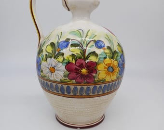 Castelli Italienische Keramik-Krugvase, handbemalt, Blumenmuster, künstlerisches Handwerk, perfekt als Heimdekoration oder Sammlung