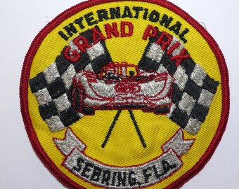 Vintage 60s patch, International Grand Prix Sebring Fla, 10x10 cm, embroidered, racing, vintage cars, motorsport, memorabilia, collection