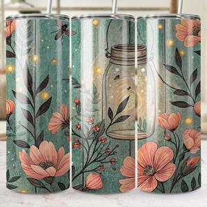 Boho Floral Tumbler Wrap PNG: Mason Jar Lantern Design (Digital Download)