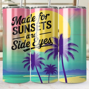 Beach Sunset Tumbler Wrap: Tropical Palm Tree PNG (20oz Skinny Tumbler Digital Download)