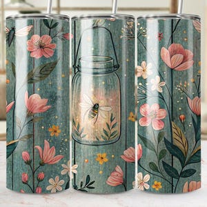 Floral Bee Tumbler Wrap: Boho Mason Jar Design (Digital Download)