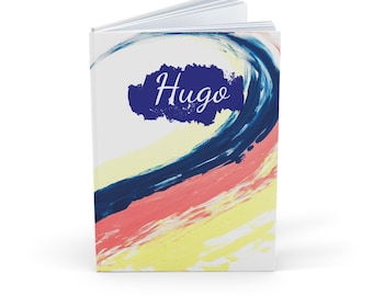 Cuaderno personalizado, cuaderno de nacimiento, cuaderno de boda, un regalo para mujer en arte abstracto azul.