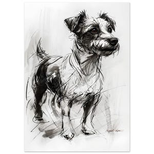 Klassische Jack Russel Hunde Poster - Elegante Schwarz & Weiß Bleistift Zeichnung - Perfektes Geschenk für Tierliebhaber