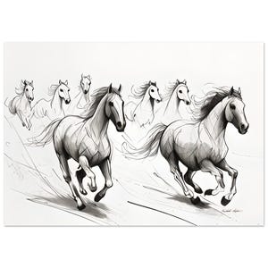 Galoppierende Pferde Poster - Klassische Bleistift Zeichnung - A1, A2, A3, A4 Größen - Matte Oberfläche