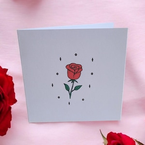 Tarjeta de felicitación de San Valentín dibujada a mano con destellos: diseño romántico de una hermosa rosa: tarjetas únicas hechas a mano por Jen's Glitter Greetings