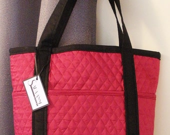 Burgundy and Black Quilted Tote Bag