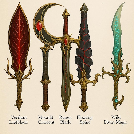 Elven Sword Collection | 3D Printable STL Bundle | 5 Fantasy Elven Blades | Digital Download | Creative3DPrints