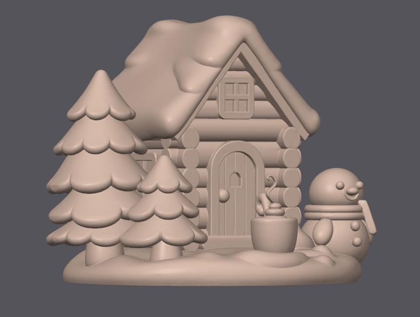 Cocoa Cabin Scene Christmas Ornament: 3D Printable STL File