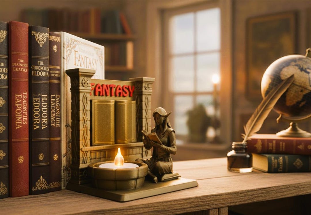 Fantasy Bookend STL – Elf Reading Book Nook, Printable 3D Model for ...