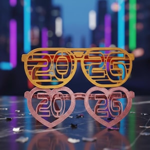 Archivo STL de gafas para fiesta de Año Nuevo 2026, disfraz de Nochevieja para impresión 3D, celebración imprimible, digital