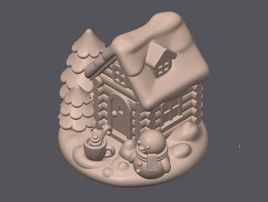 Cocoa Cabin Scene Christmas Ornament: 3D Printable STL File