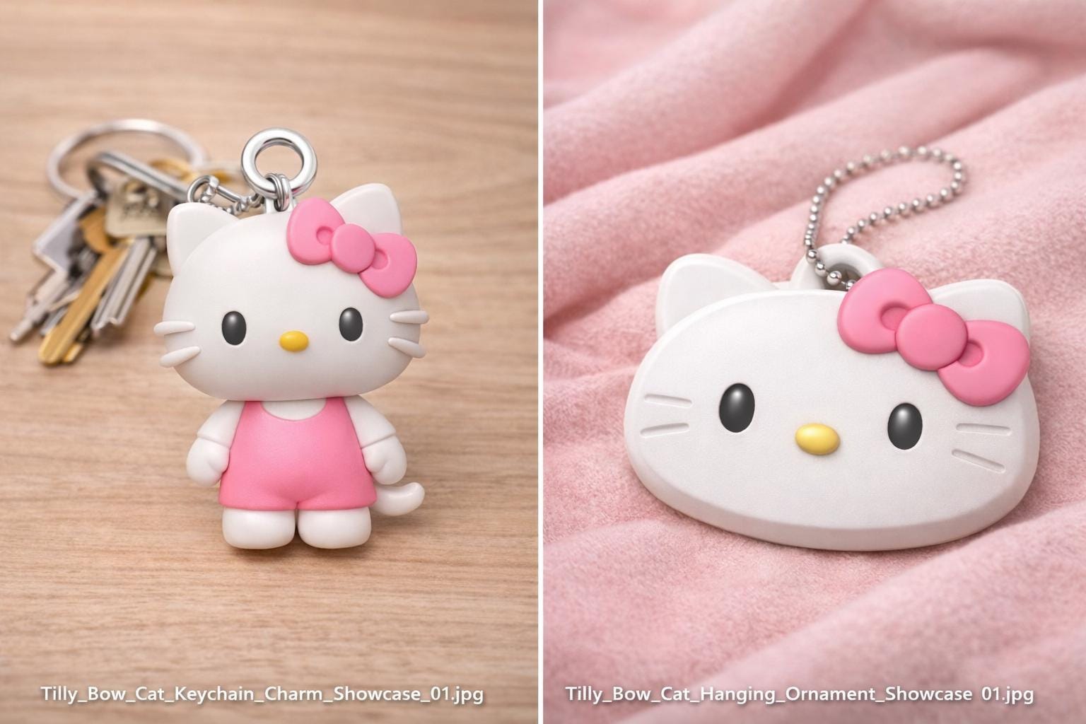 Tilly Bow Cat Keychain & Ornament Bundle – Kawaii Bag Charm Digital Download
