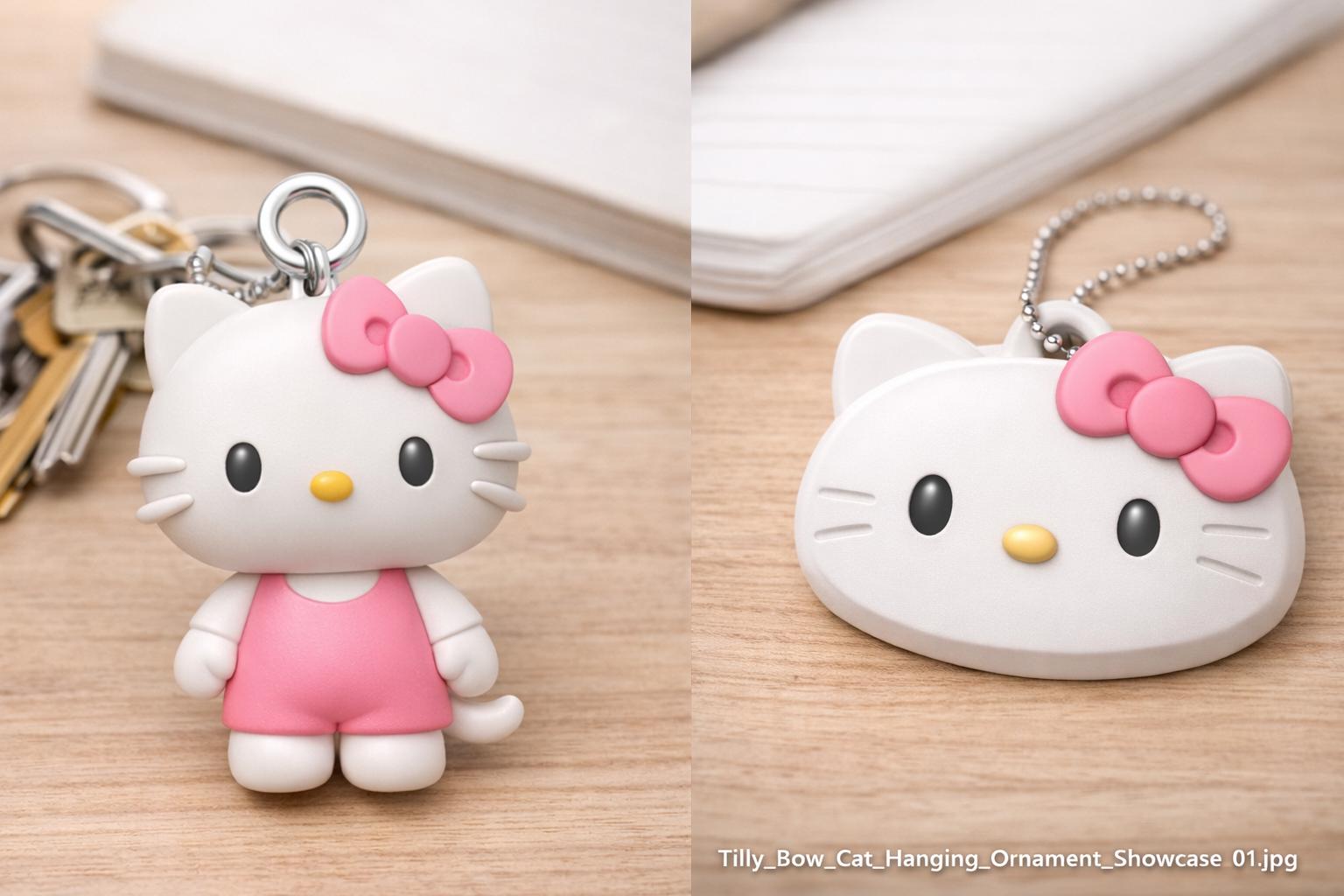 Tilly Bow Cat Keychain & Ornament Bundle – Kawaii Bag Charm Digital Download