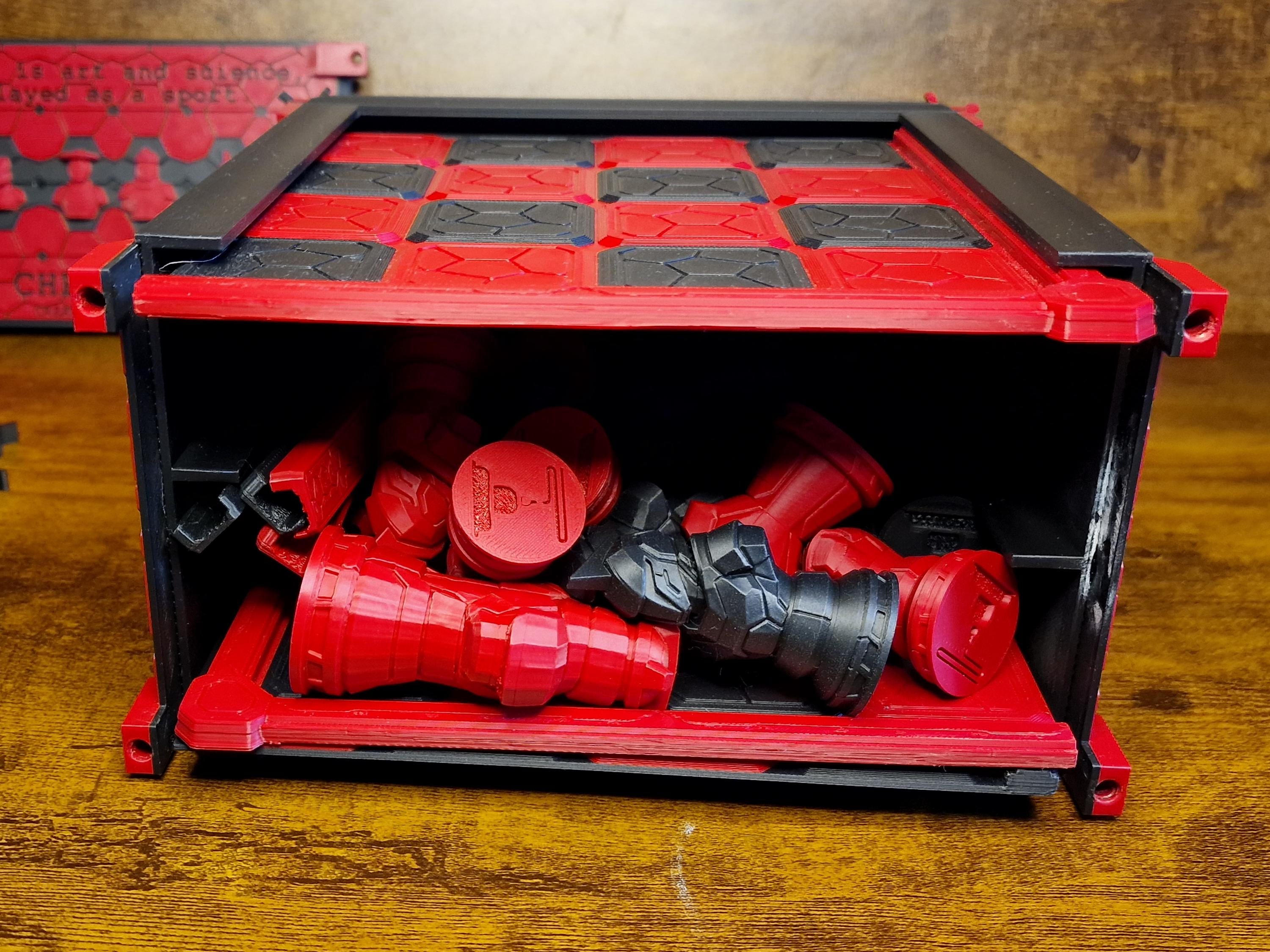 Chess Set STL file, Futuristic Sci-Fi 3D Printing, Geometric Armour Pieces with Board & Box, Modern Space Chess