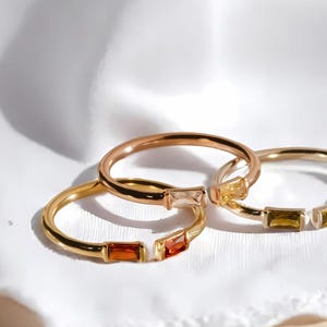 Birthstone Adjustable Baguette Ring Duo Baguette Custom Family Birthstone Dainty Minimalist Ring Personalized Jewelry Mother&#39;s Day Gift