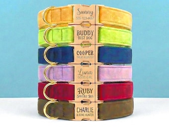 Velvet Dog Collar & Leash Set: Custom Engraved Buckle, Soft Pet Gift