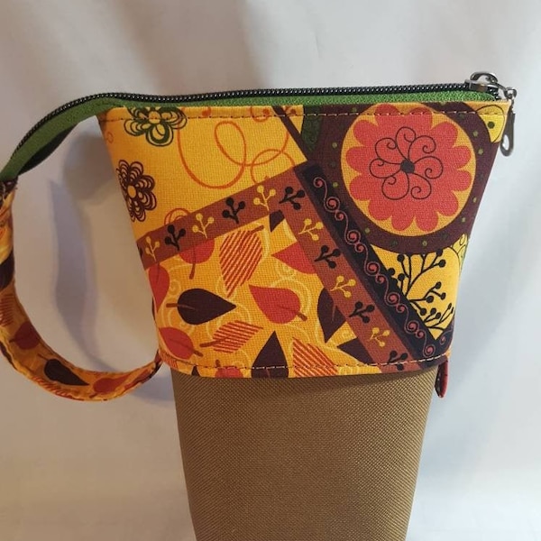 Standing, Stand Up Pouch, Sliding Pencil Pouch, Marker Bag, Backpack Pouch, Brown and Green Geo Floral