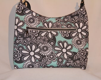 Boho Shoulder Cross Body Bag Purse Waterproof Canvas Black & Teal Free Shipping