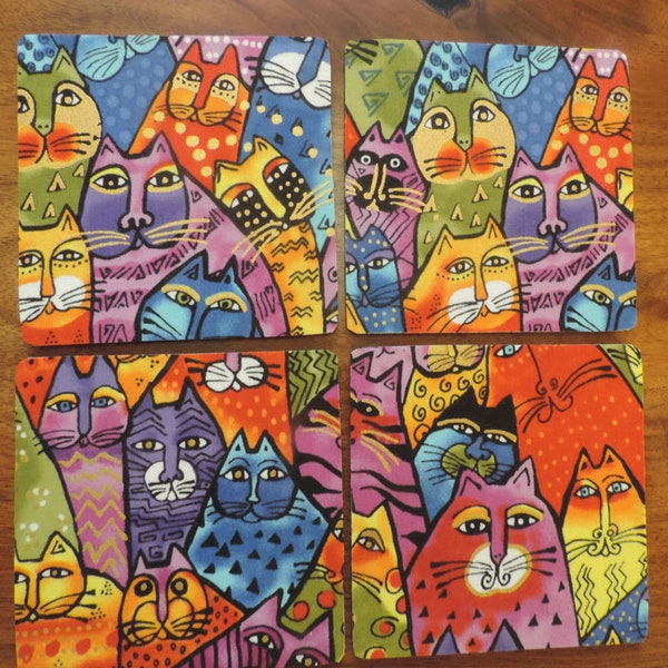 Set of 4 Laurel Burch cat coasters