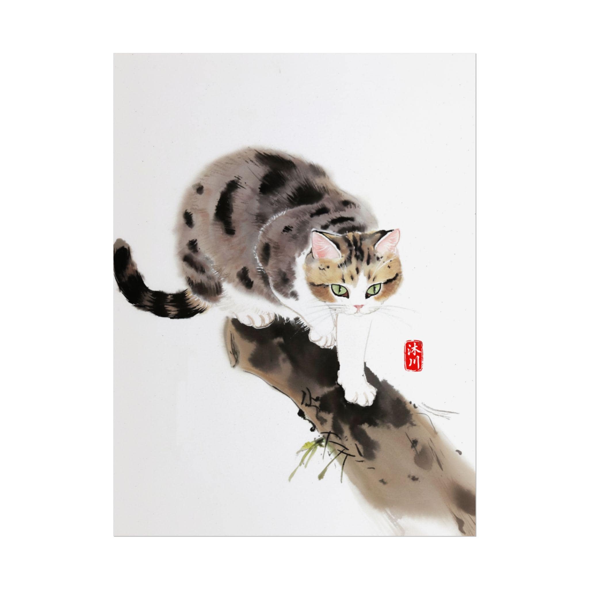 李利魯 猫花図 額装 絵画 風景画 水墨画 動物画 中国 山東 中国の水墨画猫のアートプリント：伝統的な室内装飾 - Etsy 日本