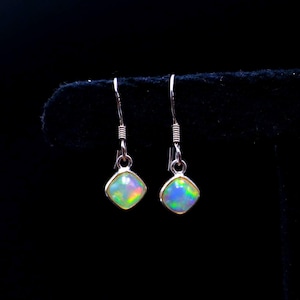 Rainbow Opal Dangle Earrings: 925 Sterling Silver October Birthstone
