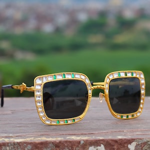925 Silver Gold-Plated Fashion Goggles with Imitation Jewelry Stones – Luxury Designer Sunglasses by Proborz