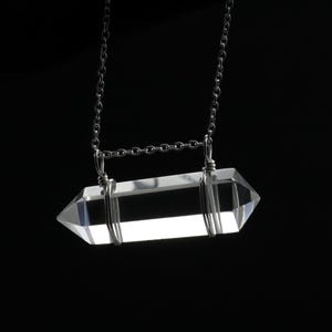Crystal Quartz Double Point Necklace: Silver Plated Healing Pendant