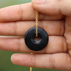 Black Tourmaline Donut Pendant Necklace: Polished Protection Crystal, 25mm