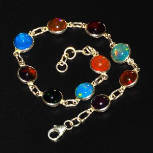 Natürliches Opal Armband: Handgemachter Edelstein Schmuck aus 925 Sterling Silber