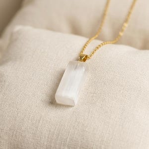 Raw Selenite Crystal Pendant | Minimalist Natural Stone Healing Necklace image 1