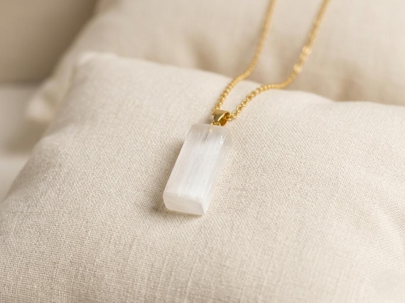 Raw Selenite Crystal Pendant | Minimalist Natural Stone Healing Necklace