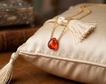 Tropfen Karneol Halskette: 18K Vergoldete Kette, Handgefertigter Edelstein Schmuck