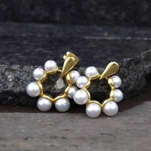 Pearl Hoop Earrings 18K Gold Plated | Handmade Dangle Earrings | Classic Pearl Jewelry for Women | Elegant Bridal Earrings | Gift for Her