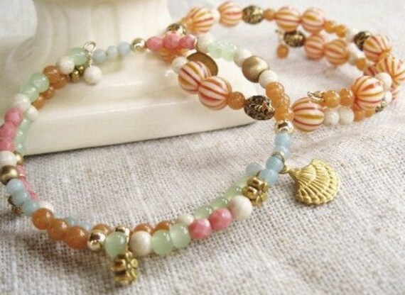 Light Peach Double Wrap Beaded Necklace Light Peach Double Wrap Beaded Necklace