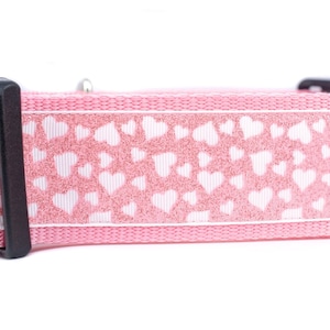Glitter Pink Hearts Dog Collar - 2 inch wide - buckle or martingale - valentine&#39;s day dog collar - heart dog collar - valentine dog collar