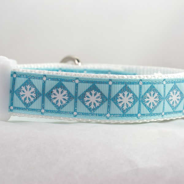 Blue Glitter Flakes Dog Collar - 1 inch wide - christmas dog collar - winter dog collar - blue dog collar - holiday dog collar - gifts pets
