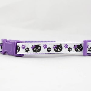 Purple Kitty Cat Collar - 3/8&quot; wide collar - paw cat collar - purple cat collar - breakaway collar - safety cat collar  - cat collar bell