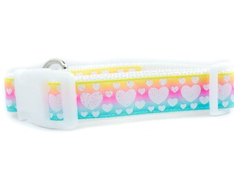 Pastel Rainbow Dog Collar - 1 inch wide - hearts valentines day