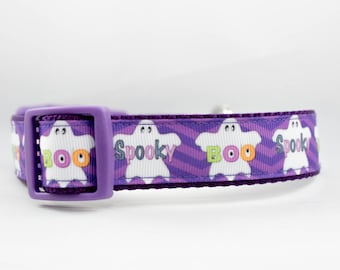 Spooky Boo Ghosts Dog Collar - 1" inch wide - buckle or martingale - Halloween dog gift - Spooky dog collar