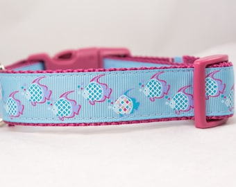 School of Fish Dog Collar - 1 inch wide - buckle or martingale collar - summer dog collar - pink dog collar - nautical dog collar - tropical