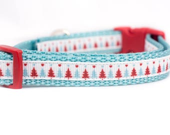 Blue Christmas Tree Dog Collar - 5/8" or 3/4" wide - holiday dog collar - winter dog collar - xmas dog collar - Christmas dog collar - small
