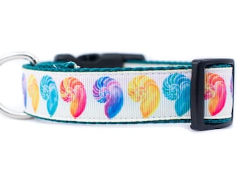 Nautilus Dog Collar - 1 inch wide collar - buckle or martingale collar - nautical dog collar - summer dog collar - ocean collar - sea shell