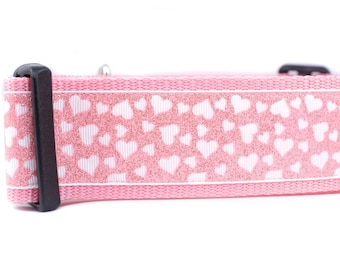 Glitter Pink Hearts Dog Collar - 2 inch wide - buckle or martingale - valentine's day dog collar - heart dog collar - valentine dog collar
