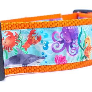 Ocean Friends Dog Collar - 2 inch wide collar - buckle or martingale collar - nautical dog collar - summer dog collar - ocean collar - boy