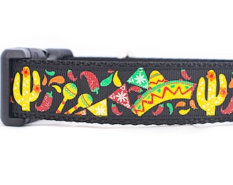 Fiesta Dog Collar - 1 inch - buckle or martingale - hot pepper - cinco de mayo