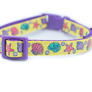 Ocean Seashell Cat Collar - 3/8&quot; wide - summer cat collar - beach cat collar - kitten collar - purple cat collar - kitty collar - girl cat