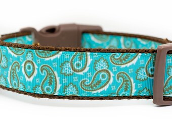 Aqua Bandanna Dog Collar - 1 inch wide - buckle or martingale - country rustic blue